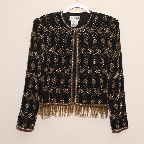 Vintage Nipon Night Beaded Evening Jacket Size Medium 80s - Picture 1 of 8